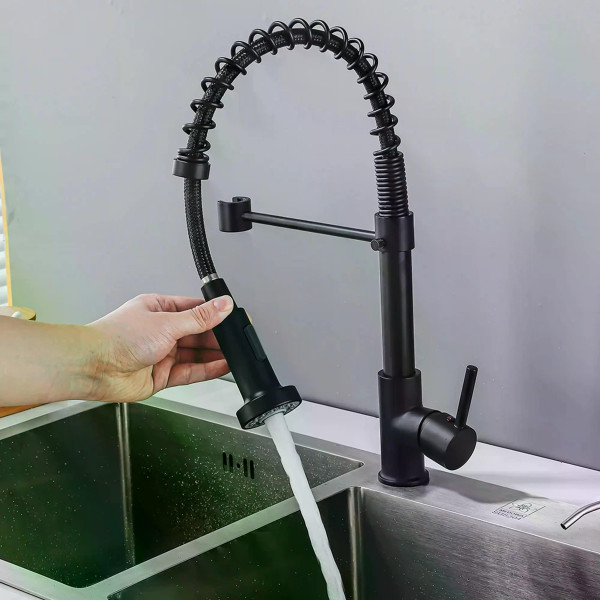 Смеситель для кухни Rea Colin с выдвижным изливом черный матовый (REA-B4820)