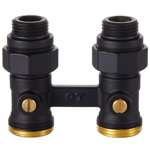Фитинг двойной со встроенным шаровым краном Royal Thermo прямой 1/2"х3/4"EK (черный) (RANPP11234BL) Фитинг двойной со встроенным шаровым краном Royal Thermo прямой 1/2"х3/4"EK (черный) (RANPP11234BL)
