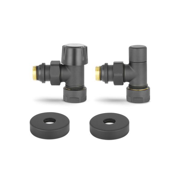 Комплект радиаторных клапанов угловой 1/2"х3/4"(18)ЕК Varmega №1 (черный) (VMDV10-210415)