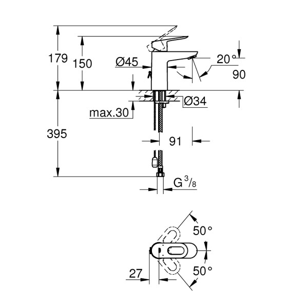 Смеситель для раковины Grohe BauLoop (23336000)