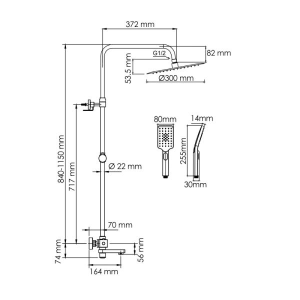 Душевая система WasserKRAFT золотой (A199.262.201.BG Thermo)