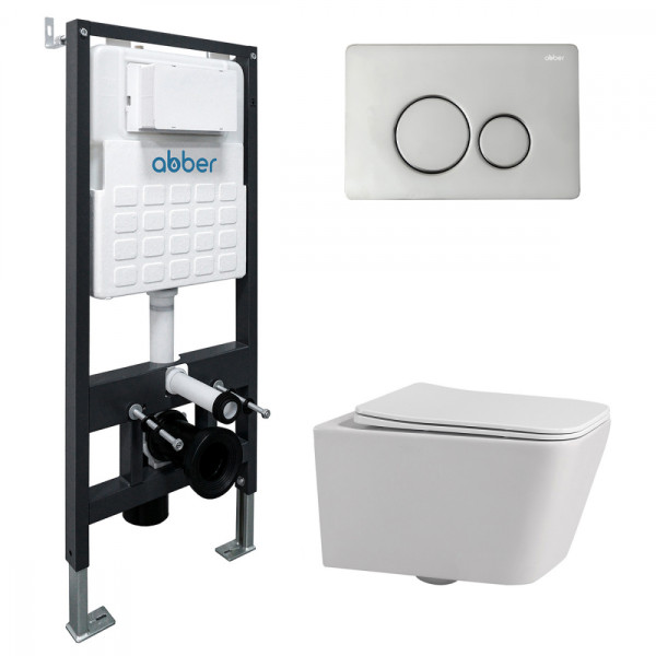Комплект инсталляция с унитазом Abber Rechteck с клавишей хром (AC1201-AC0105-AC0121)