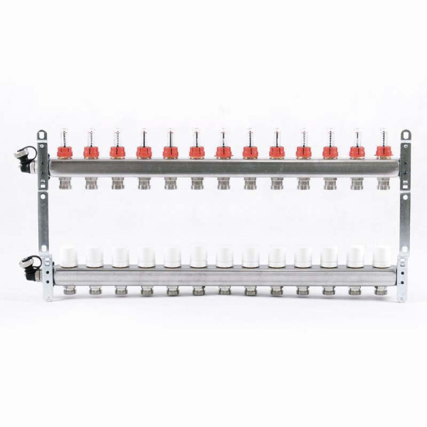 Коллекторная группа Uni-Fitt 13 отводов 1"х3/4" с расходомерами и термостатическими вентилями нерж. сталь