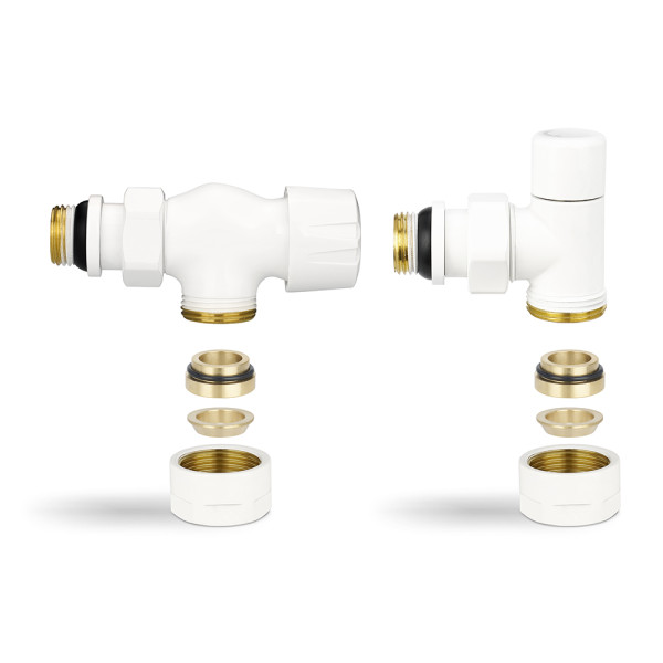 Комплект радиаторных клапанов угловой (осевой) 1/2"х3/4"(18)ЕК Varmega №3 (белый) (VMDV12-110415)