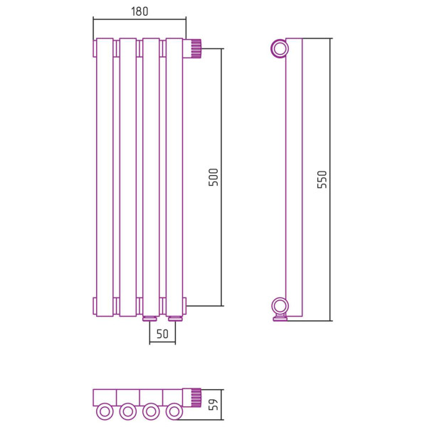 Дизайн-радиатор Сунержа Эстет-0 EU50 правый 500*180 4 секции белый (12-0321-5004)