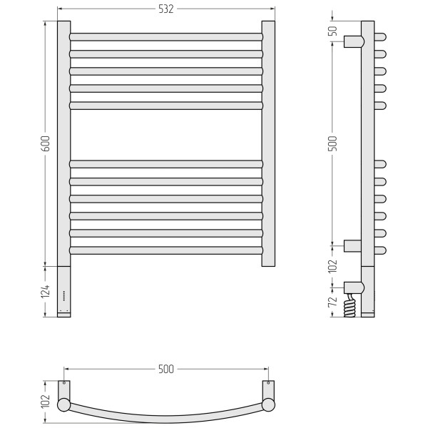 Полотенцесушитель электрический Сунержа Богема 3.1 600x500 МЭМ провод справа золото (03-6002-6050)