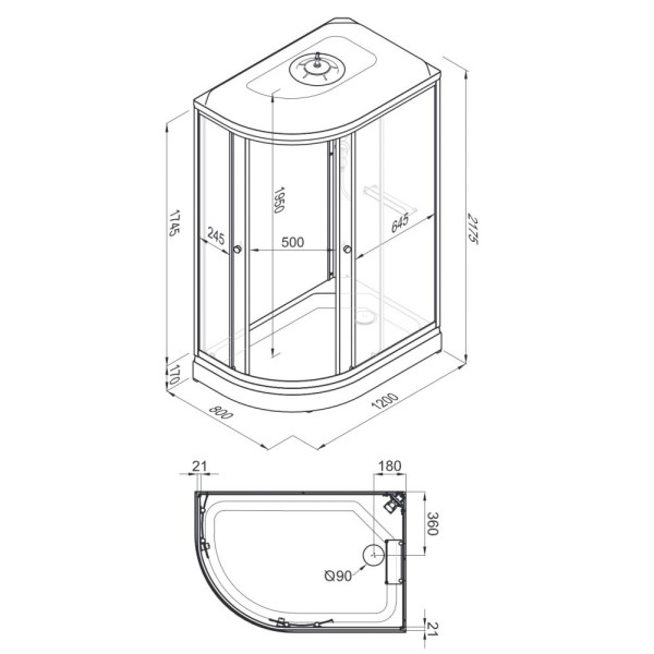 Душевая кабинаTriton Коралл 120x80 правосторонняя стекло прозрачное квадраты, профиль белый (DK384)