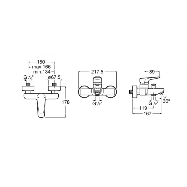 Смеситель для ванны и душа Roca Atlas хром (7.5A02.9.0C0.M)