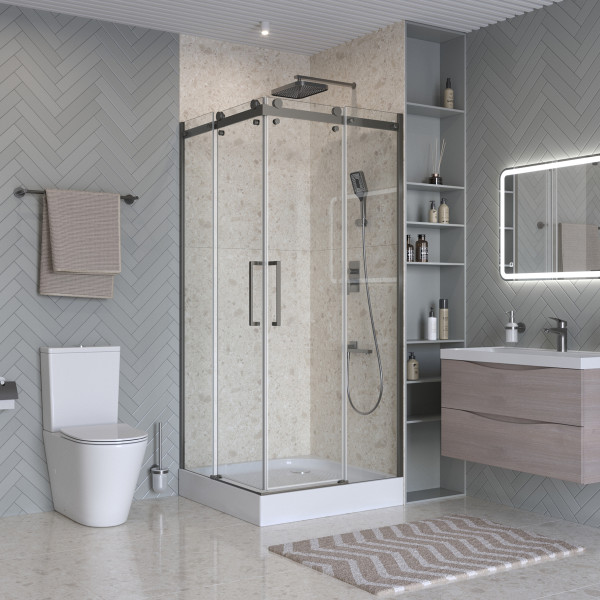 Душевой уголок BelBagno Marino 90x90x195 стекло прозрачное, профиль оружейная сталь матовая (MARINO-2-A-2-90-C-GM)