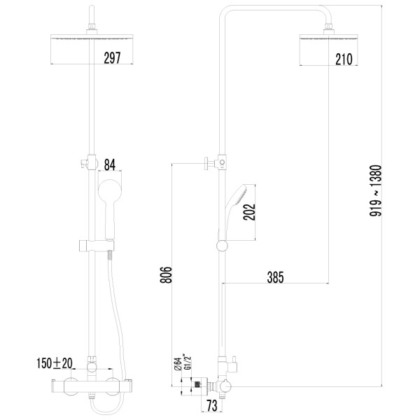 Душевая система Lemark Yeti термостатическая без излива (LM7860C)