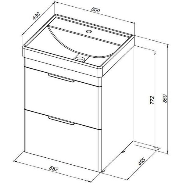 Тумба напольная Aquanet Ирис new 60 белый глянец (2 ящика, ножки) (00310152)