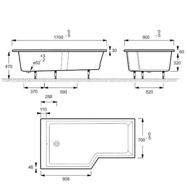 Ванна акриловая Jacob Delafon Bain-Douche neo 170*90 L (E6D002L-00)