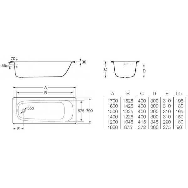 Ванна стальная Roca Contesa 160x70 (235960000)