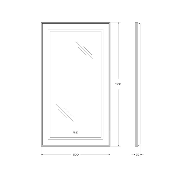 Зеркало BelBagno 500x32x900 в алюминиевой раме со встроенным светильником сенсорным выключателем и подогревом (SPC-KRAFT-500-900-LED-TCH-WARM-NERO)