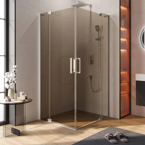 Душевой уголок Cezares Slider 70x80x195 стекло бронза, профиль хром (SLIDER-AH-2-70/80-80/90-BR-Cr)