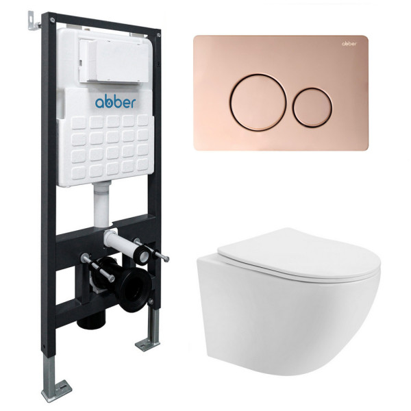Комплект инсталляция с унитазом Abber Bequem с клавишей золото розовое (AC1100T-AC0105-AC0121RG)