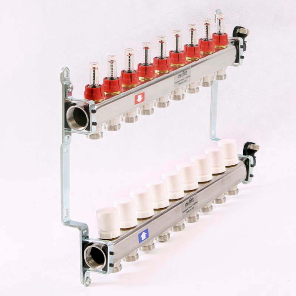 Коллекторная группа Uni-Fitt 7 отводов 1"х3/4" с расходомерами и термостатическими вентилями нерж. сталь