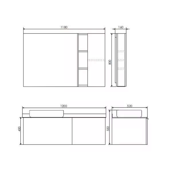 Тумба подвесная с раковиной Comforty Милан 1200x520x545 белый глянцевый/графит (00-00013784)