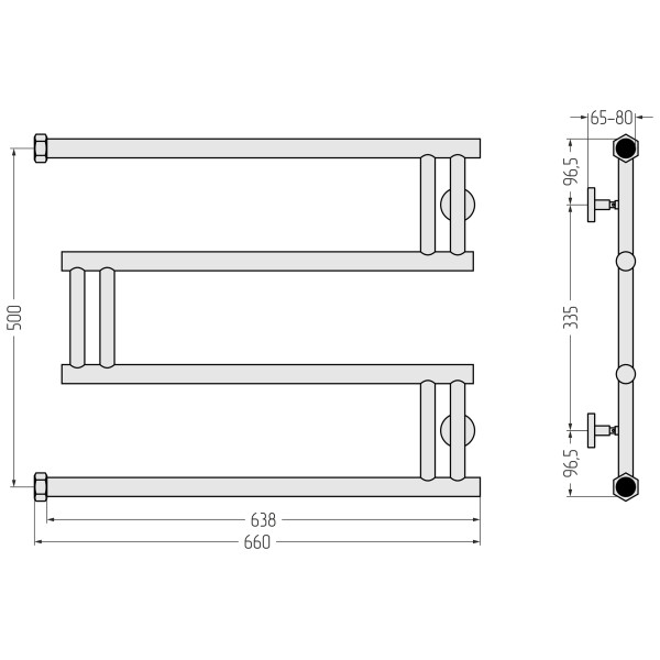 Полотенцесушитель водяной Сунержа High-Tech model M+ 500x650 матовый черный (31-4050-5065)