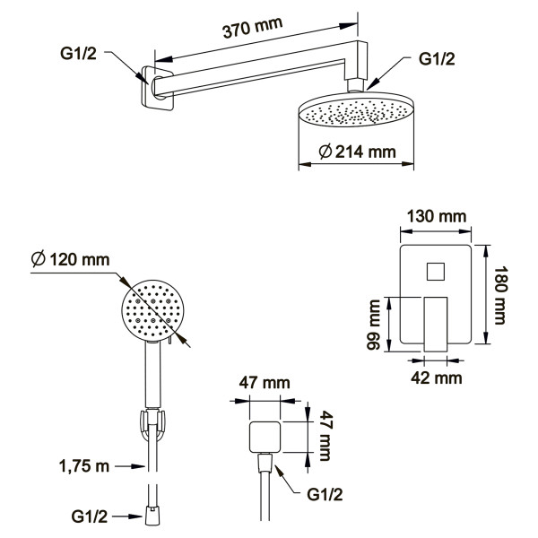 Смеситель для душа Swedbe Platta встраиваемый с верхним душем черный (5554B)