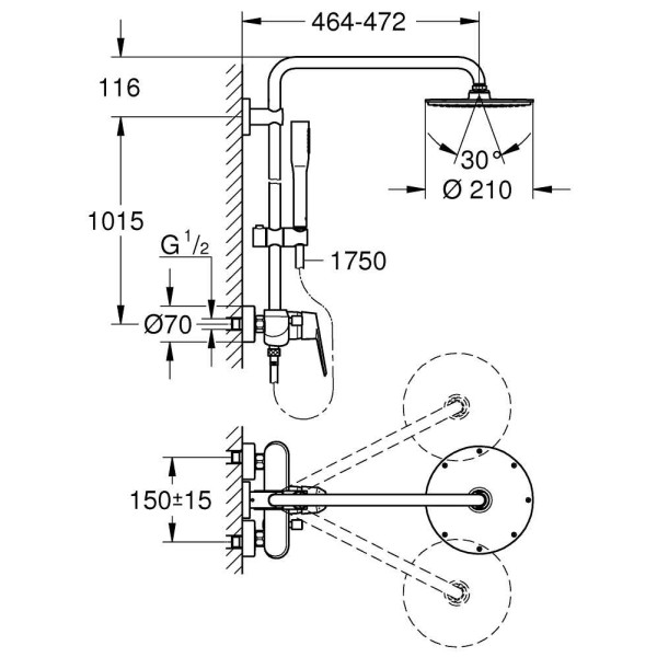 Душевая система Grohe Eurodisc Cosmopolitan хром (23058003)