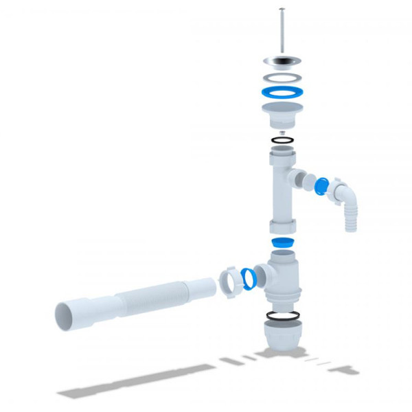 Сифон Ани-Пласт 1 1/4"x32 с отводом для стиральной машины с гибкой трубой 32x40/50 (BM1316)
