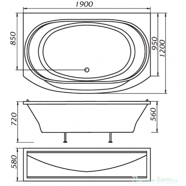 Ванна акриловая 1Marka Sirakusa 190x120 белая (01син1912)