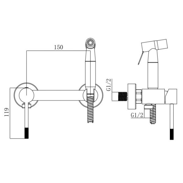 Смеситель с гигиеническим душем Voda Vessel Black черный (VSL02B VODA) Смеситель с гигиеническим душем Voda Vessel Black черный (VSL02B VODA)