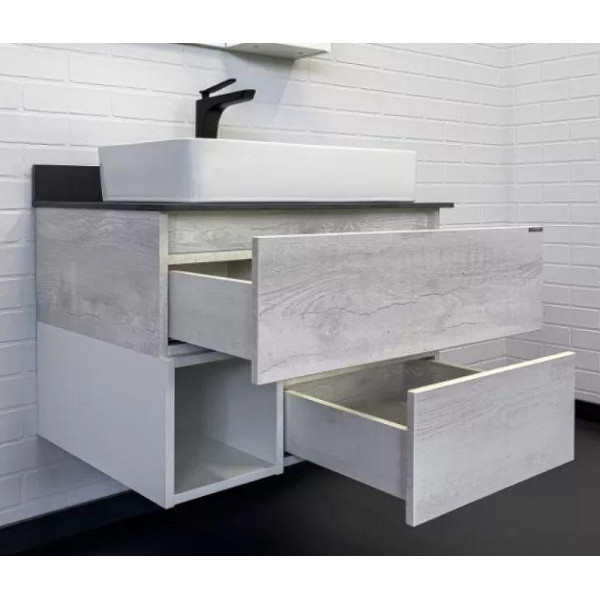 Тумба подвесная с раковиной Comforty Прага 750x520x630 дуб белый/графит (00-00014831)
