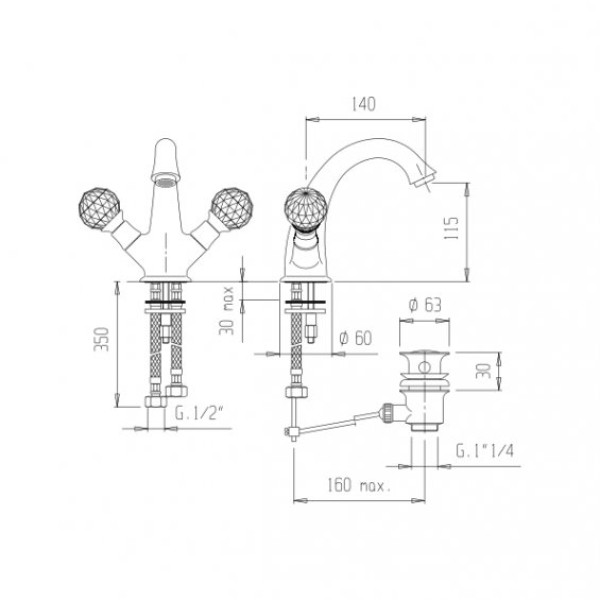 Смеситель для раковины Cezares Lord с донным клапаном (LORD-LS1-02) Смеситель для раковины Cezares Lord с донным клапаном (LORD-LS1-02)