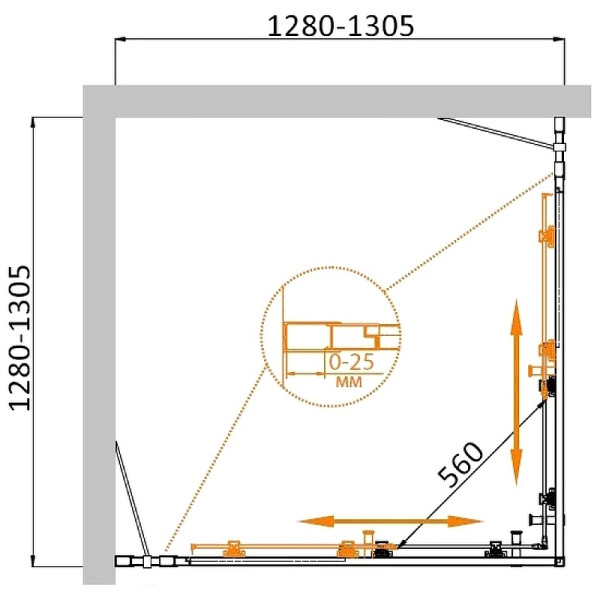 Душевой уголок Cezares Molveno 130x130x195 стекло прозрачное, профиль оружейная сталь (MOLVENO-A-22-100+30-C-GM-IV)