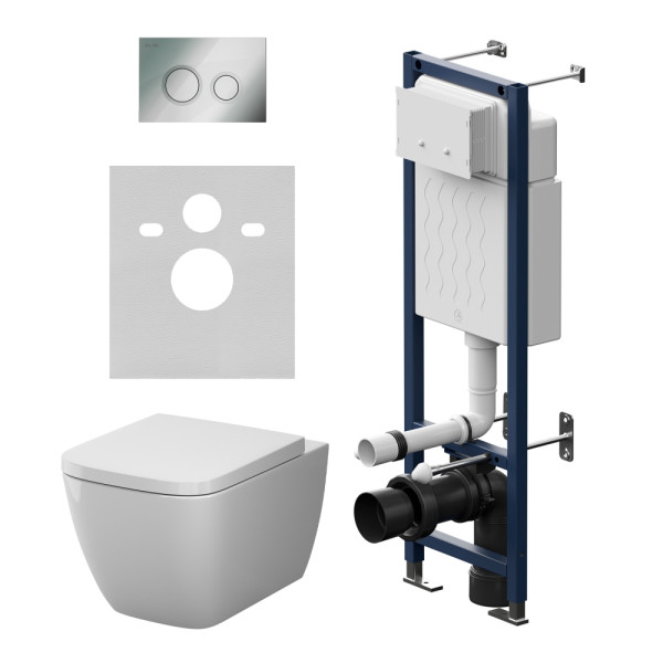Комплект инсталляция с унитазом AM.PM ErgoFit с клав L хром глянц с подвесным унитазом Gem Aquaspin (IS110151.901901)