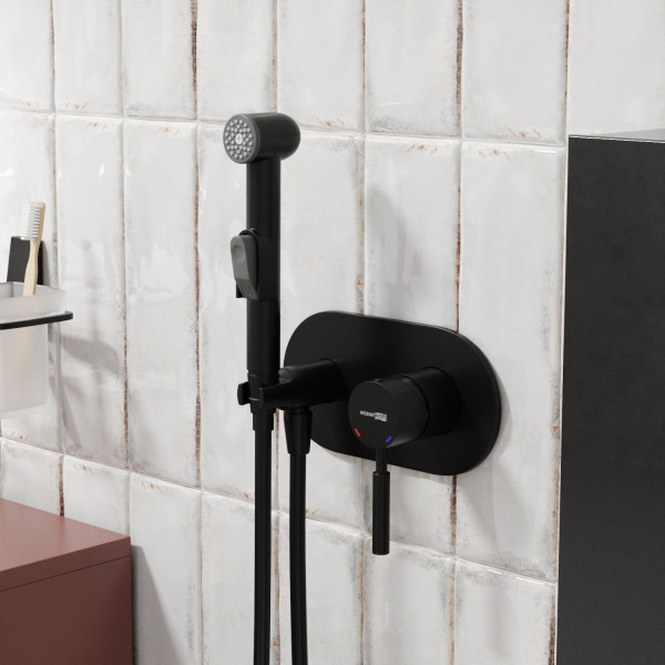 Смеситель с гигиеническим душем встраиваемый WasserKRAFT черный матовый (3338)