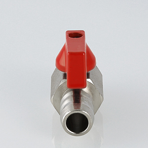 Кран 1/4" Н шаровый сливной со штуцером Valtec (красная ручка) VT.435.N.02