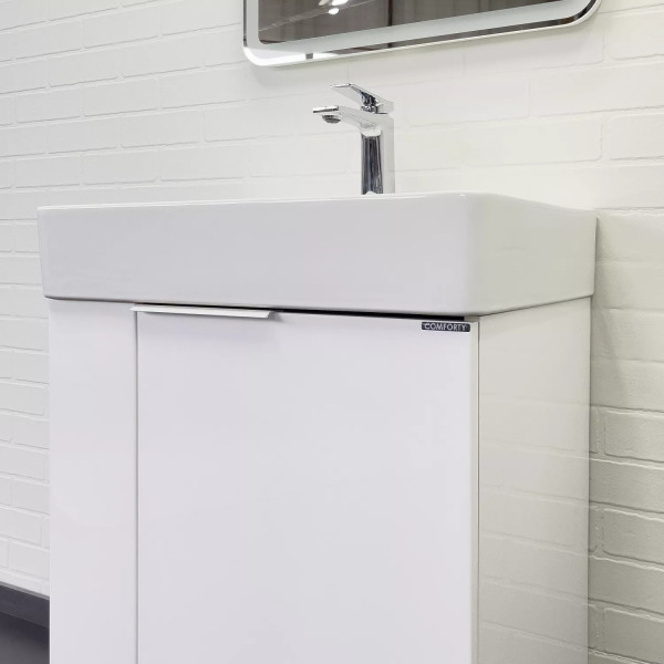 Тумба подвесная с раковиной Comforty Асти 600x455x700 белый глянцевый (00-00019248)