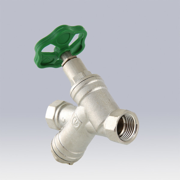 Задвижка вентильная 1/2" с косым фильтром Valtec (зеленая рукоятка) VT.053.N.04