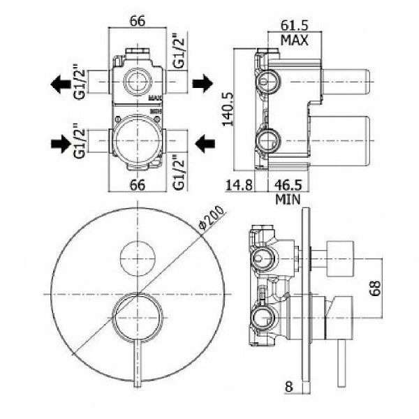 Смеситель для ванны и душа Paffoni Light с внутренней частью, черный (LIG018NO) Смеситель для ванны и душа Paffoni Light с внутренней частью, черный (LIG018NO)