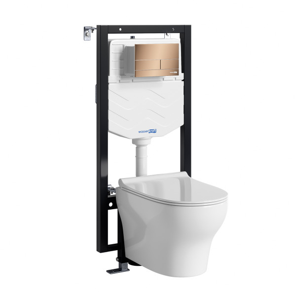 Комплект инсталляция с унитазом WasserKRAFT Vils с клавишей смыва золото розовое c сиденьем дюропласт (56TLT.010.ME.RG04.H001)