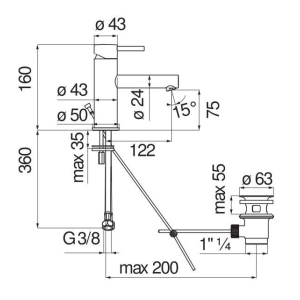 Смеситель для раковины Nobili Live черный (LV00418/1BM)