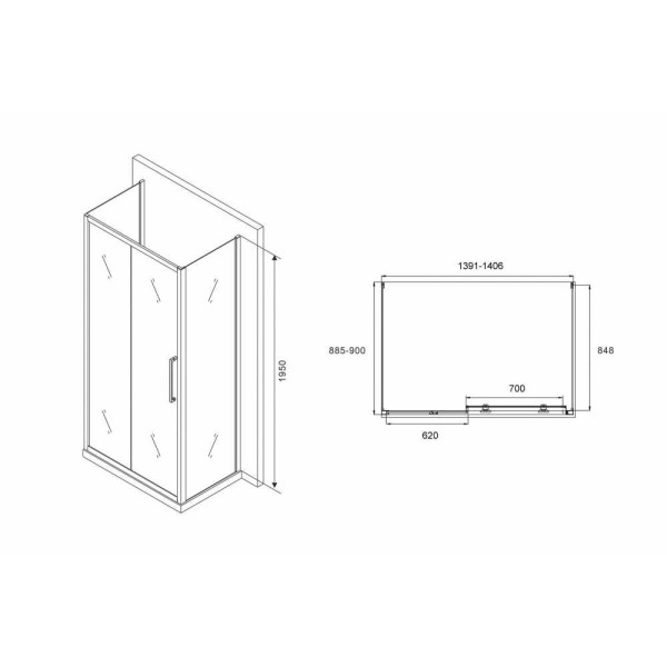 Душевой уголок Abber Schwarzer Diamant 90x140 стекло прозрачное, профиль профиль хром (AG30140H-S90-S90)