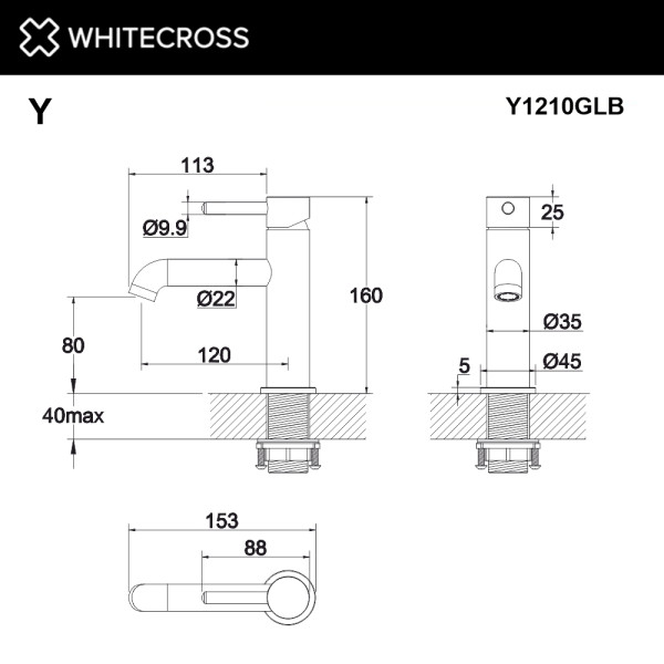 Смеситель для раковины Whitecross Y брашированное золото (Y1210GLB)