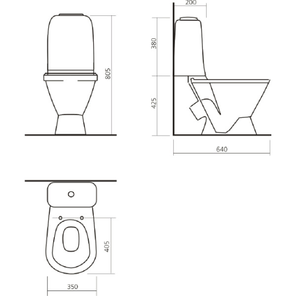 Унитаз-компакт Sanita Самарский стандарт 640х350х805 с сиденьем полипропилен, косой выпуск Унитаз-компакт Sanita Самарский стандарт 640х350х805 с сиденьем полипропилен, косой выпуск
