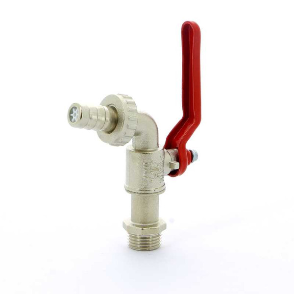 Кран Itap 1/2" шаровый сливной со штуцером (красная стальная рукоятка-рычаг) (1660012)
