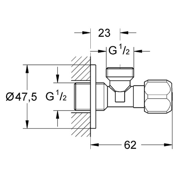 Вентиль угловой Grohe 1/2"-1/2" для подключения смесителей хром (2201600M)