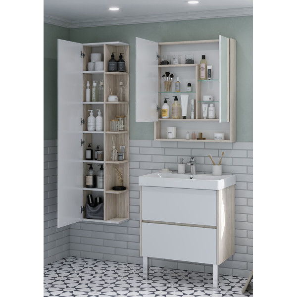 Шкаф зеркальный Aquaton Сканди 70 Белый/Дуб Верона (1A252202SDB20)