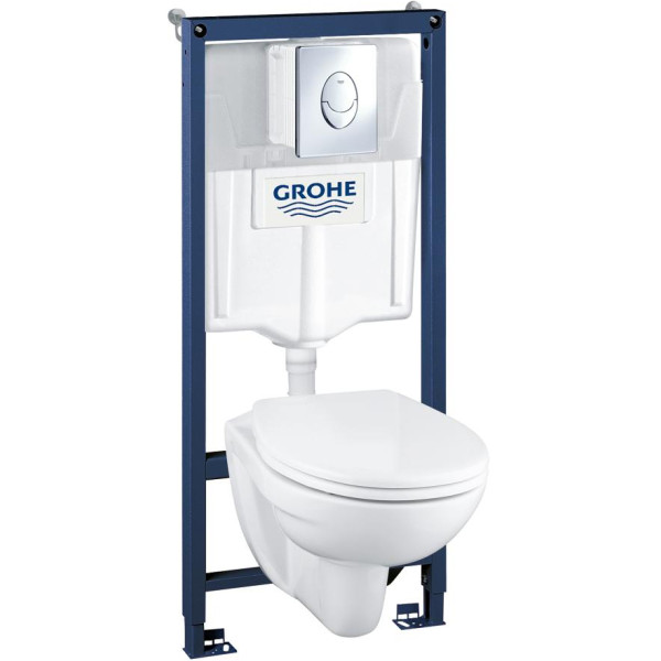 Комплект инсталляция с унитазом Grohe Solido Perfect c унитазом и сиденьем микролифт с кнопкой смыва хром (39192000)
