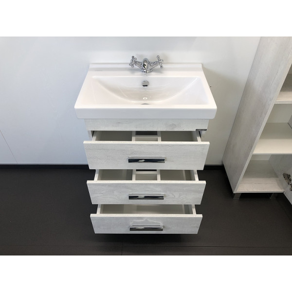 Тумба подвесная с раковиной Comforty Никосия 600x400x860 дуб белый (00004142203)