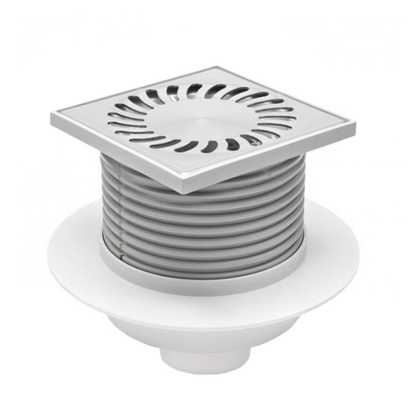 Трап MCH для пола с нижним сливом D50 решетка нерж. 122х122 c воротником нептун