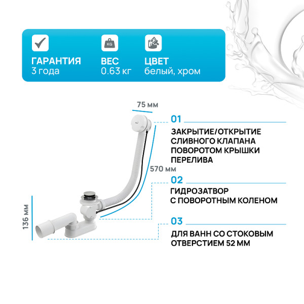 Обвязка для ванны Alcaplast автомат, белая (A51B)