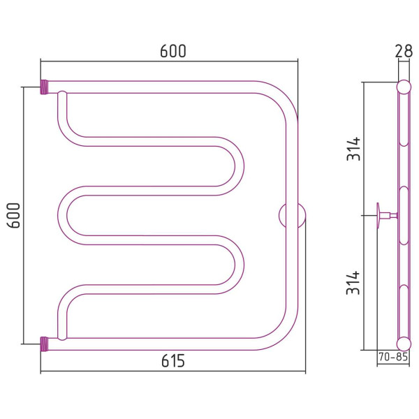 Полотенцесушитель водяной Стилье Тандем 600х600 резьба-сгон 1 хром (00011-6060) Полотенцесушитель водяной Стилье Тандем 600х600 резьба-сгон 1 хром (00011-6060)